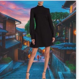 Kate Spade Mock Neck Balloon Sleeve Ponte Dress Black